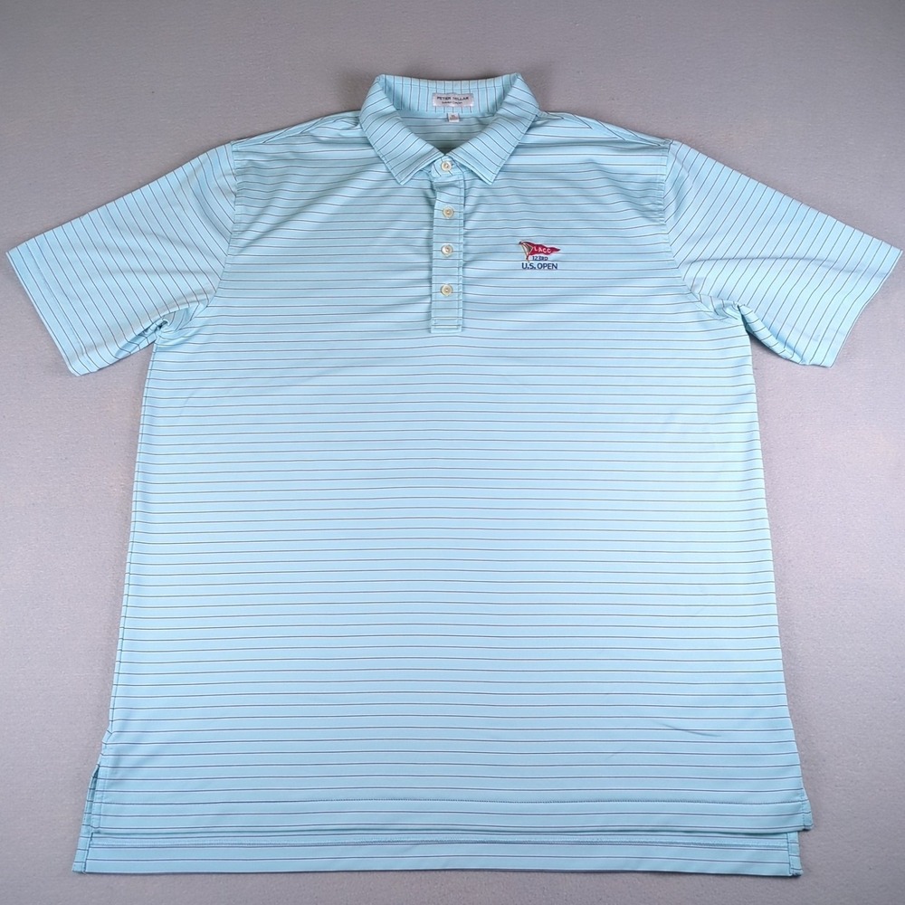 Peter Millar Summer Comfort Polo Mens Extra Large Blue Striped LACC US Open 2023